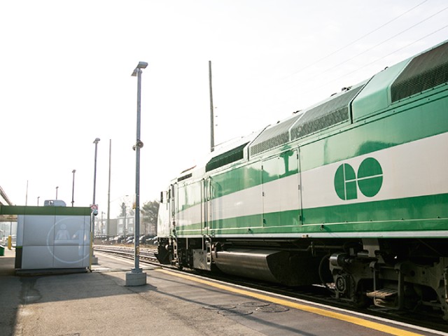 GO train stopped at a station