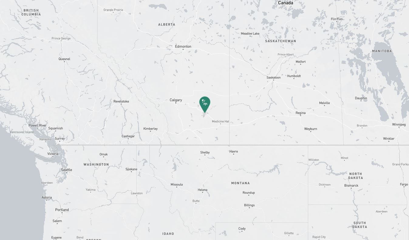 Project location marked on a map showing a section of central and western Canada