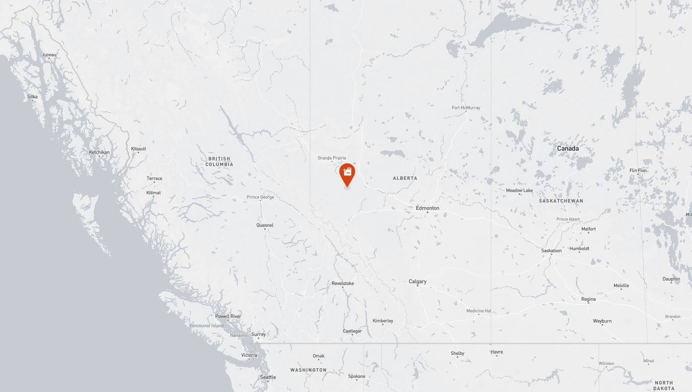 Project location marked on a map showing a section of western Canada