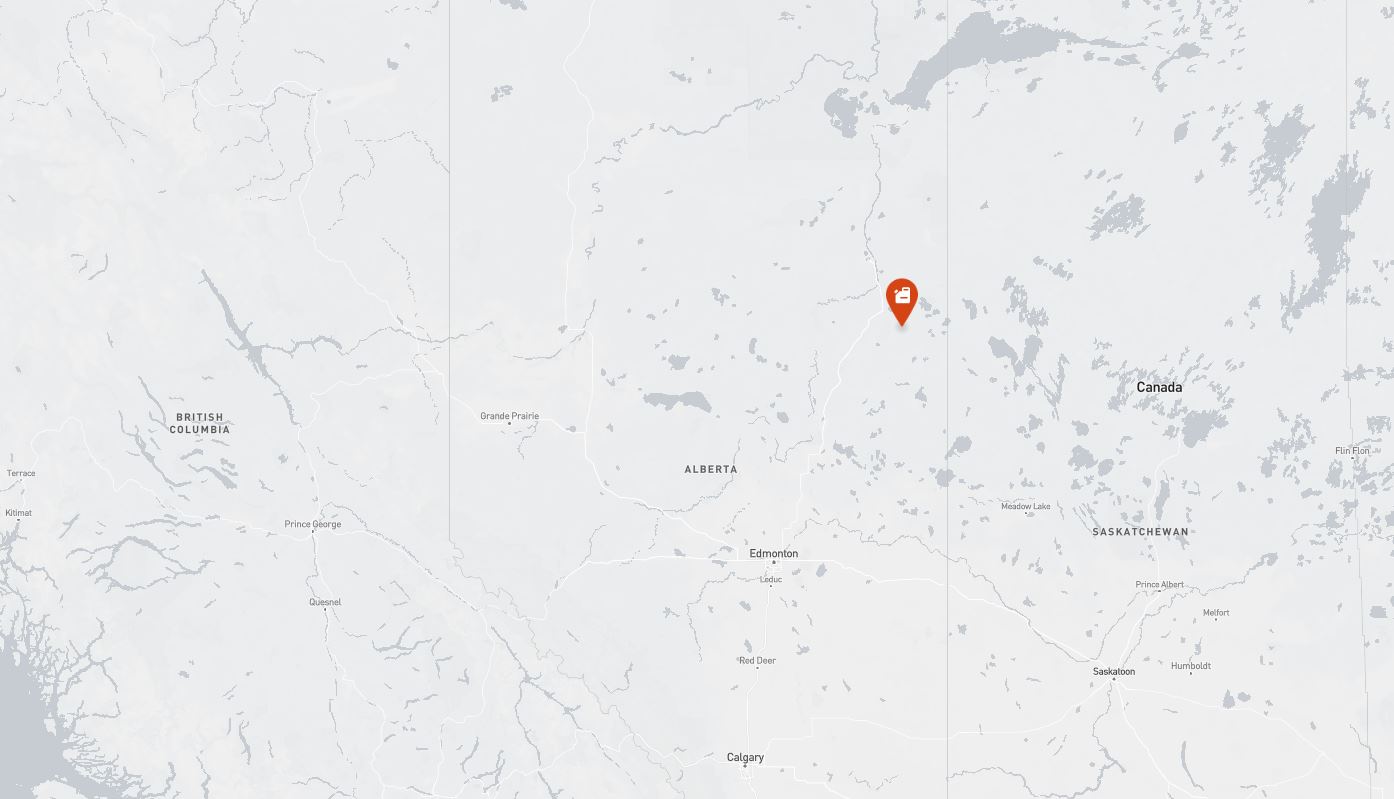 Project location marked on a map showing a section of central and western Canada