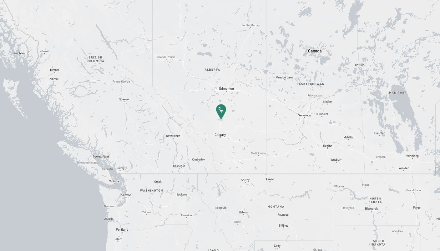 Project location marked on a map showing a section of central and western Canada