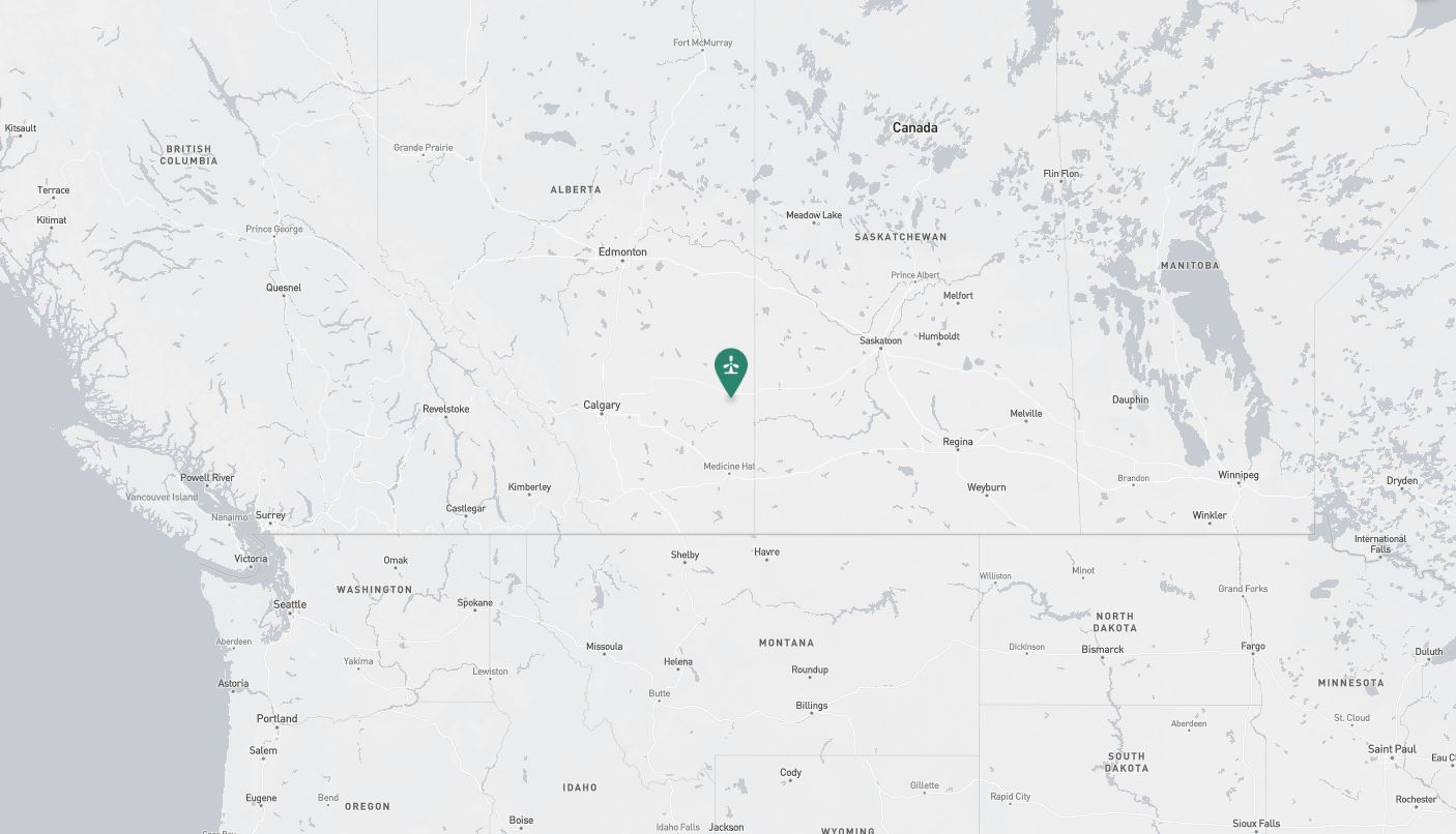 Project location marked on a map showing a section of central and western Canada