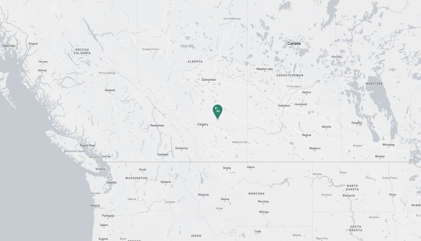 Project location marked on a map showing a section of central and western Canada