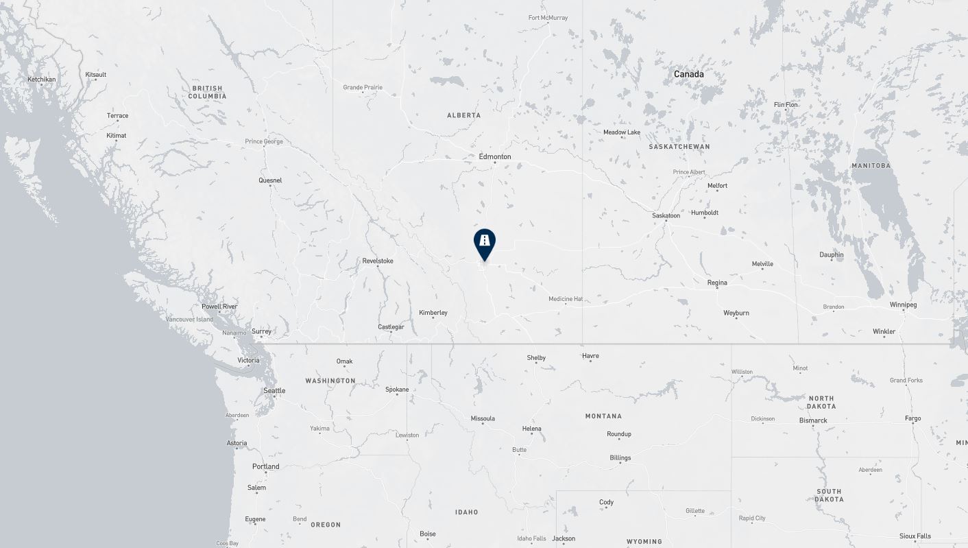 Project location marked on a map showing a section of western Canada