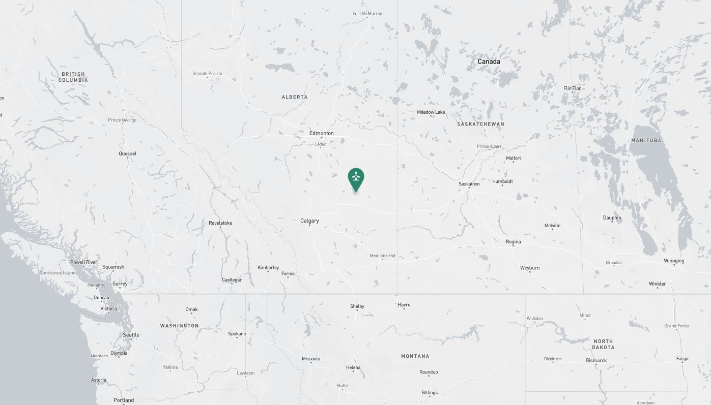 Project location marked on a map showing a section of central and western Canada