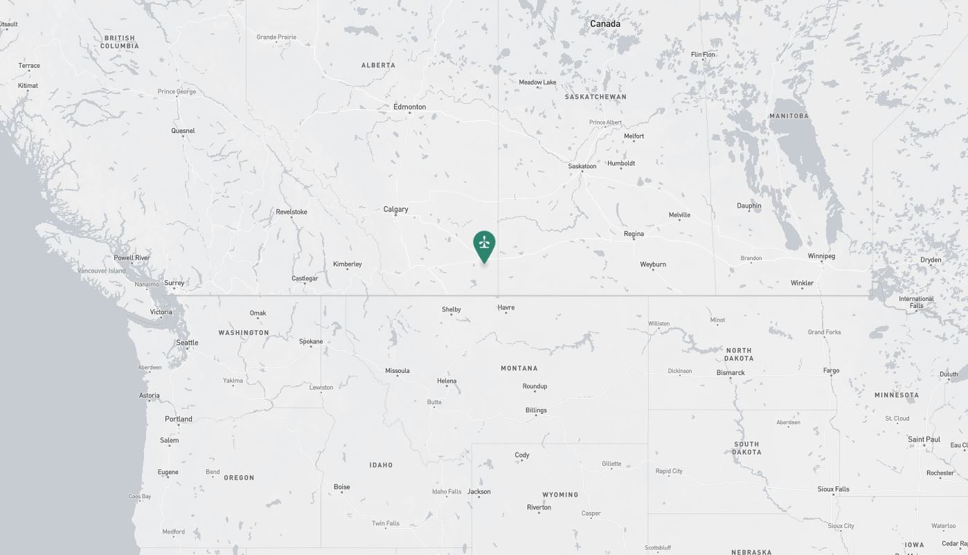 Project location marked on a map showing a section of central and western Canada