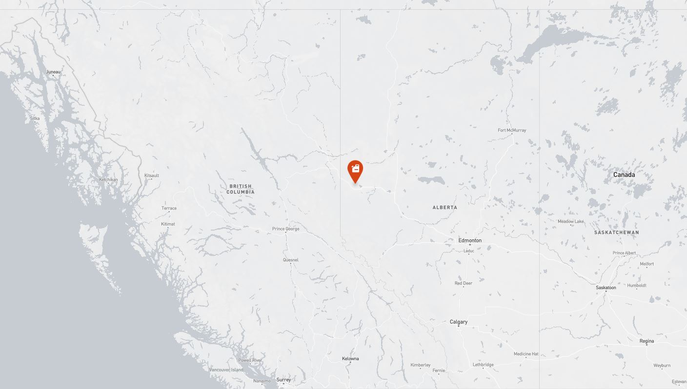 Project location marked on a map showing a section of western Canada
