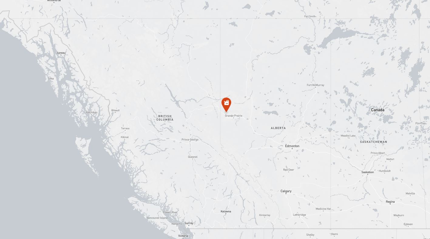 Project location marked on a map showing a section of western Canada