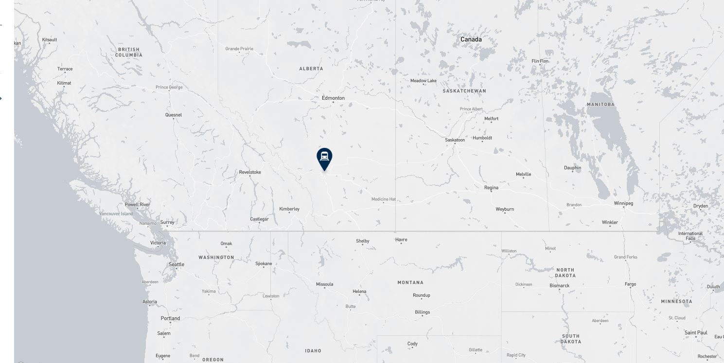 Project location marked on a map showing a section of western Canada