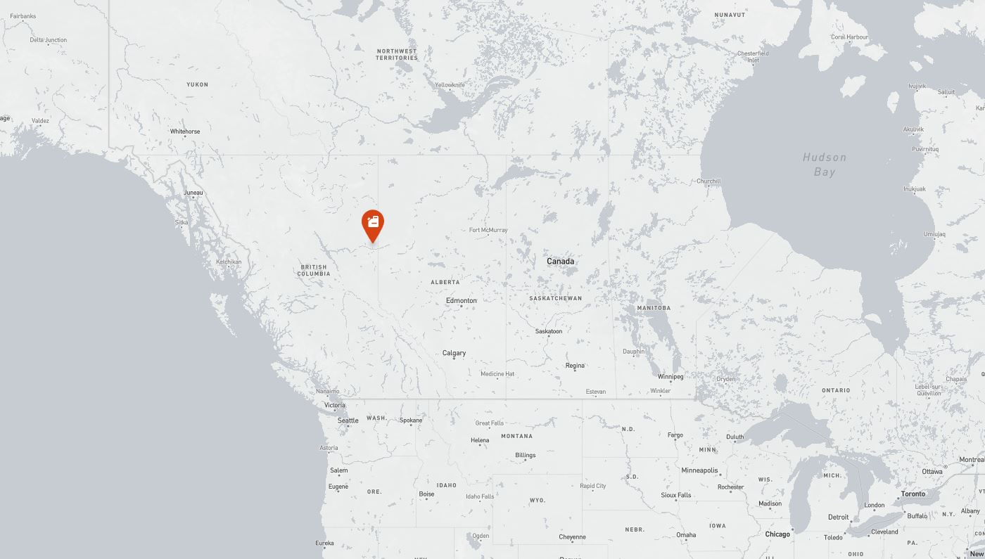 Project location marked on a map showing a section of western and central Canada and portion of the northern United States