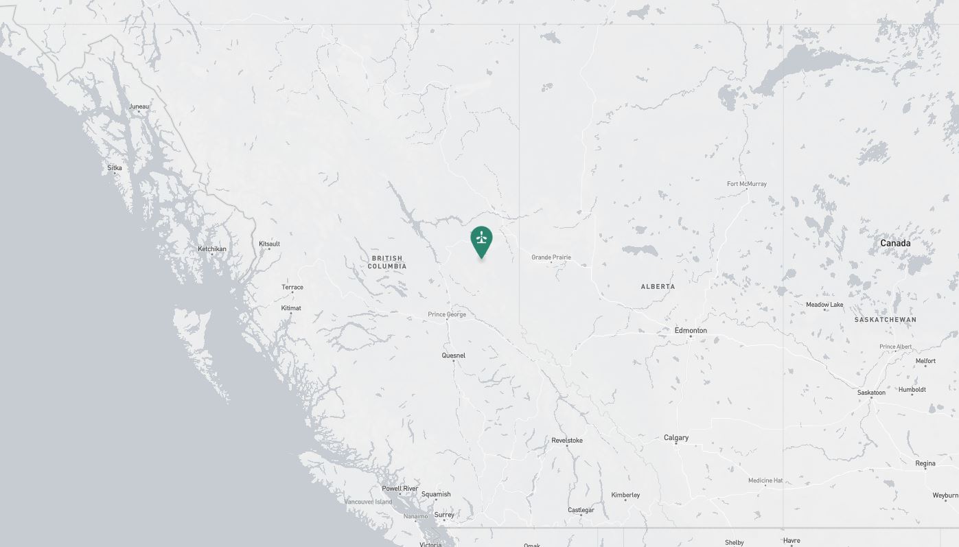 Project location marked on a map showing a section of western Canada