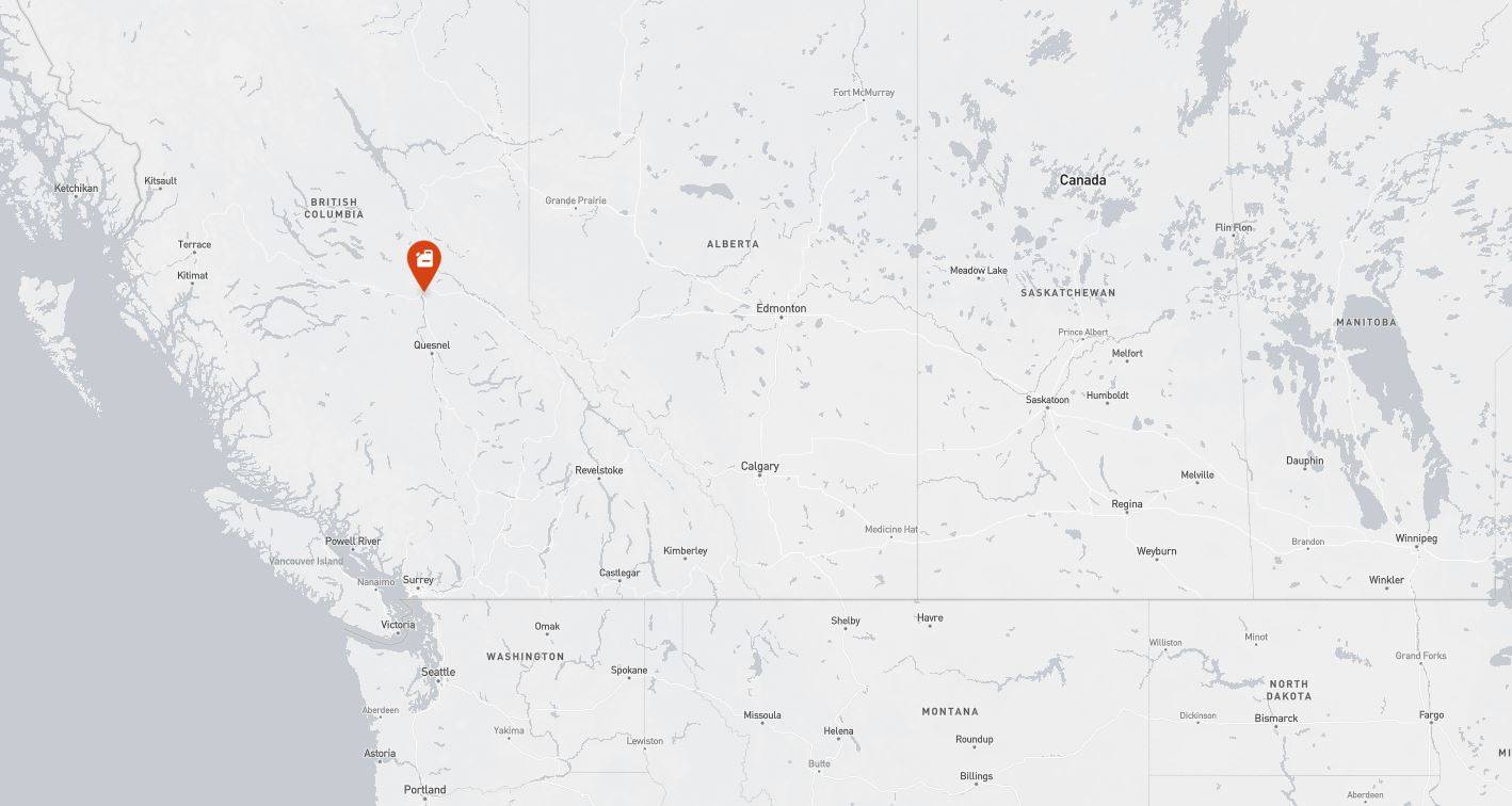 Project location marked on a map showing a section of western Canada