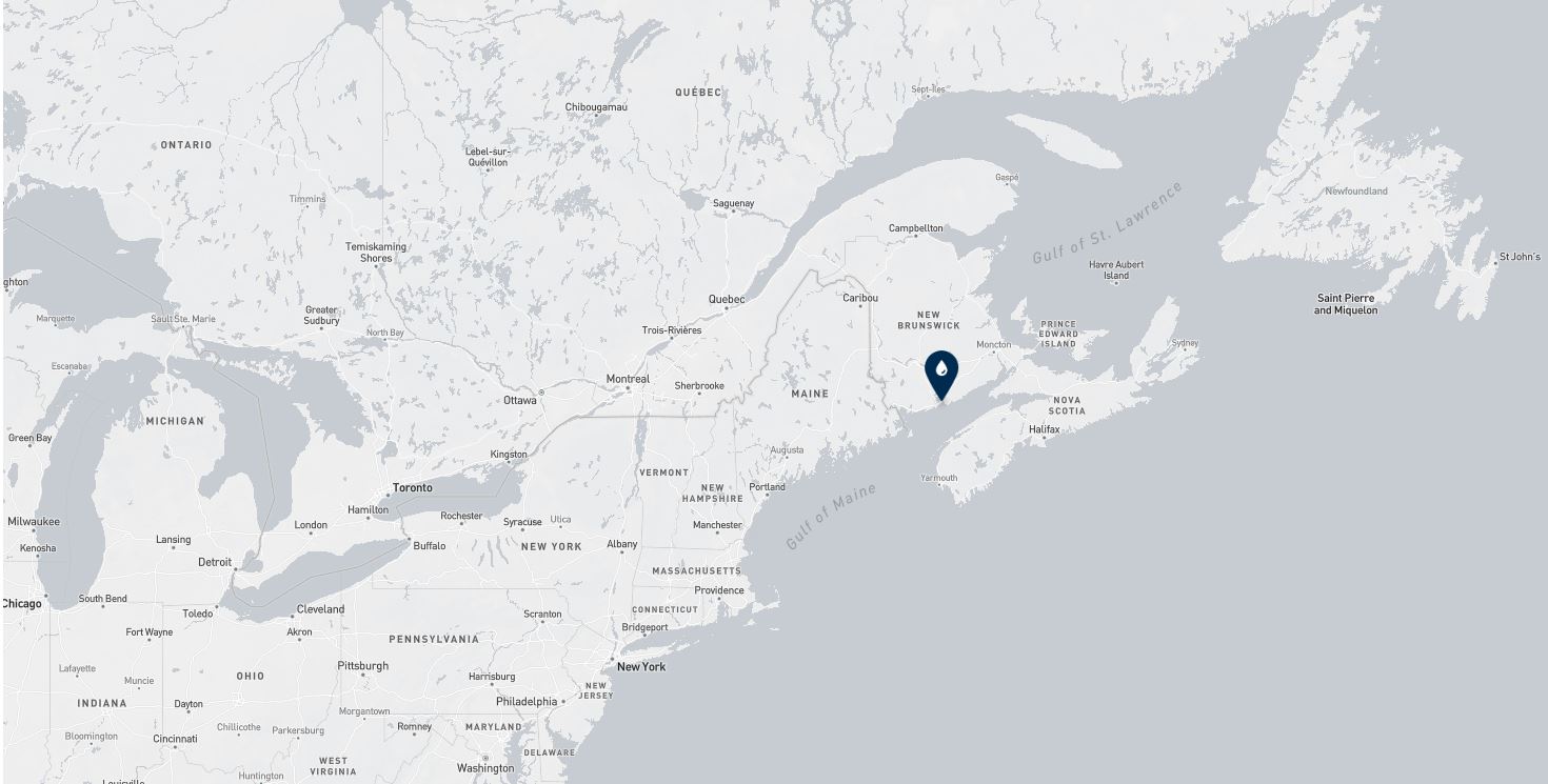 Project location marked on a map showing a section of eastern Canada