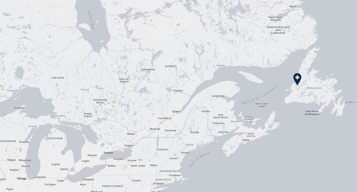 Project location marked on a map showing a section of eastern Canada