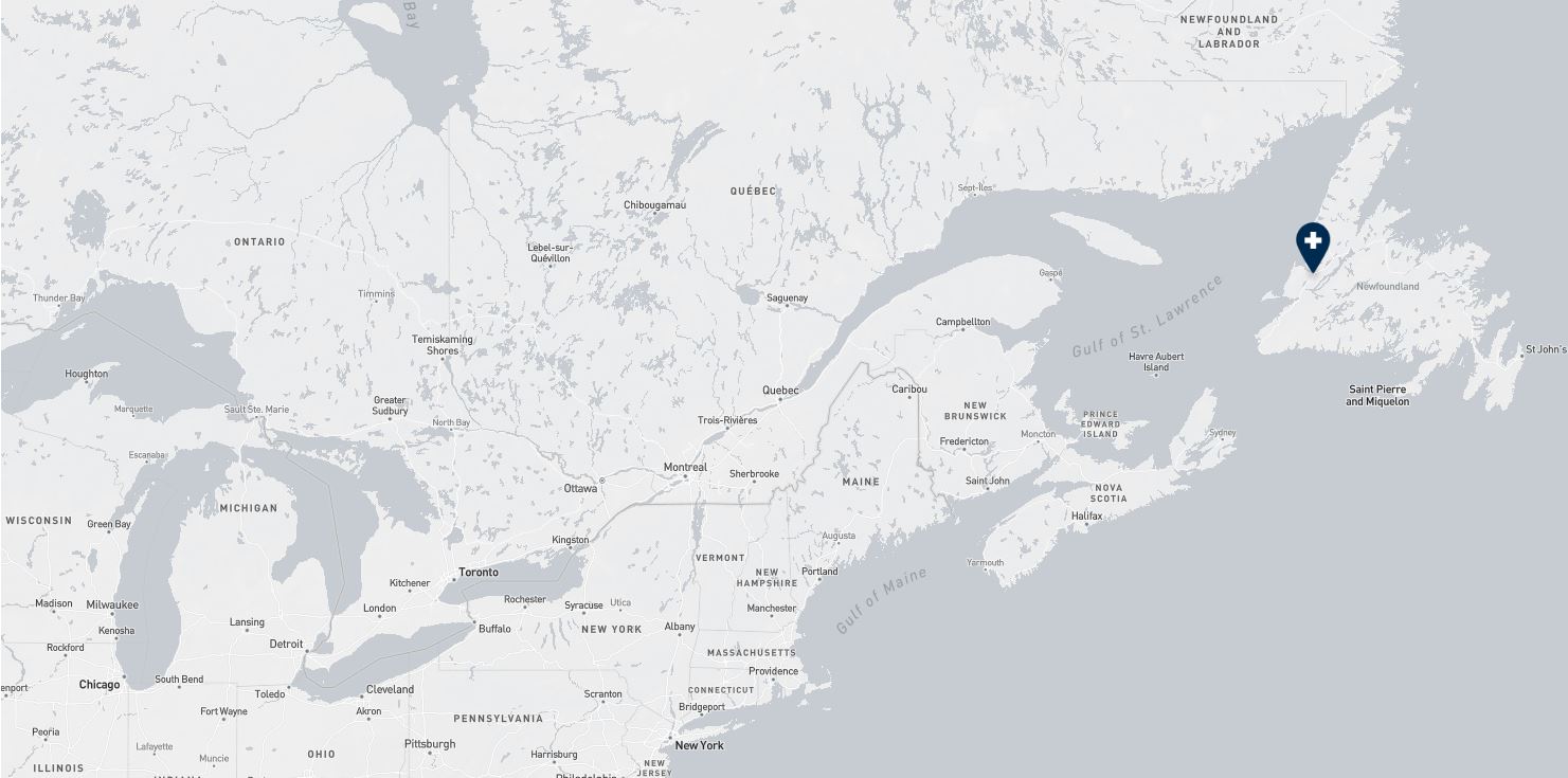 Project location marked on a map showing a section of eastern Canada