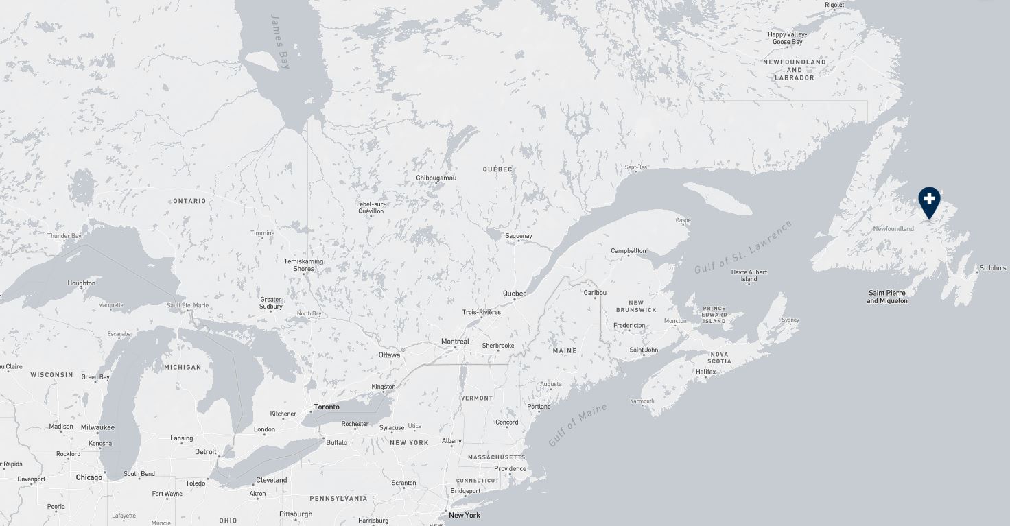 Project location marked on a map showing a section of eastern Canada