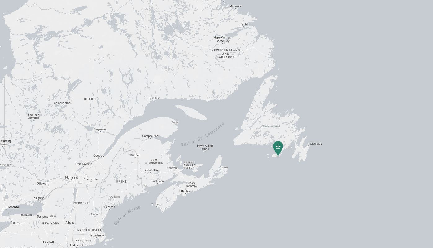 Project location marked on a map showing a section of eastern Canada