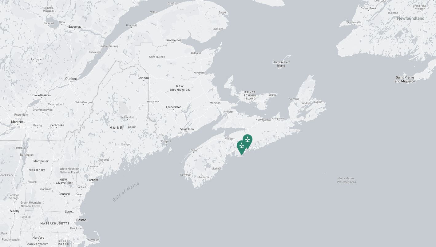 Project location marked on a map showing a section of eastern Canada