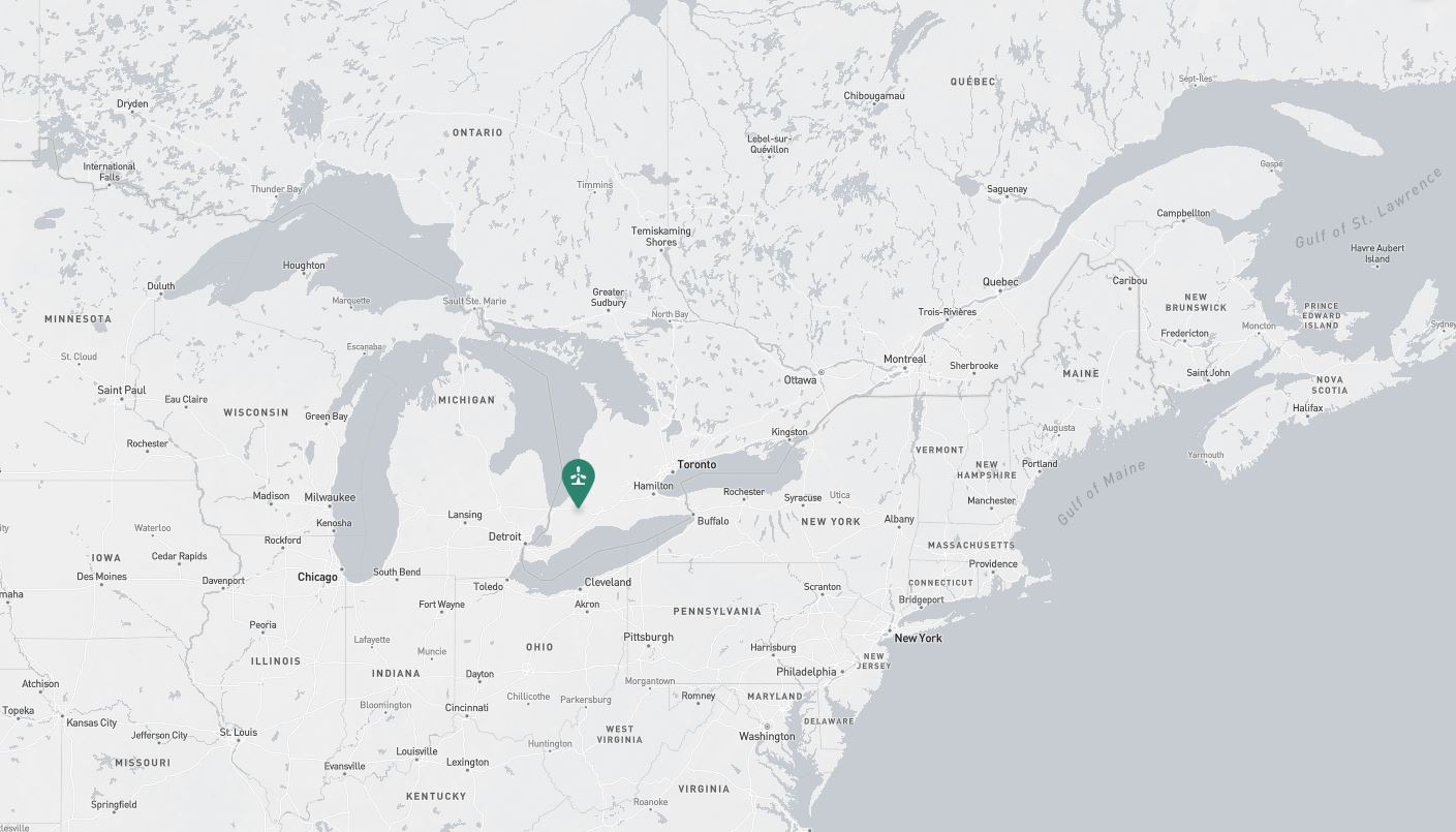 Project location marked on a map showing a section of central and eastern Canada