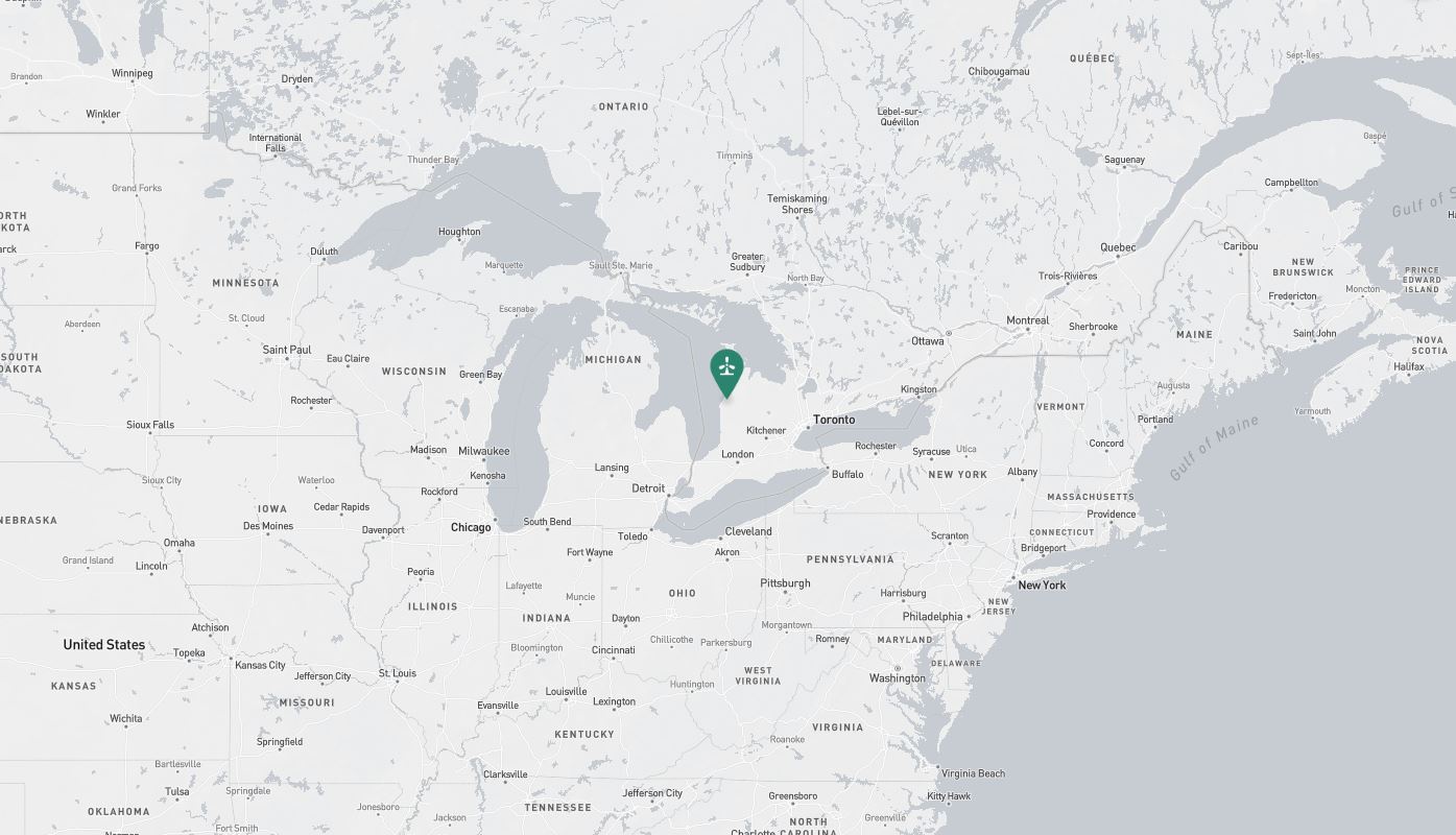 Project location marked on a map showing a section of central and eastern Canada