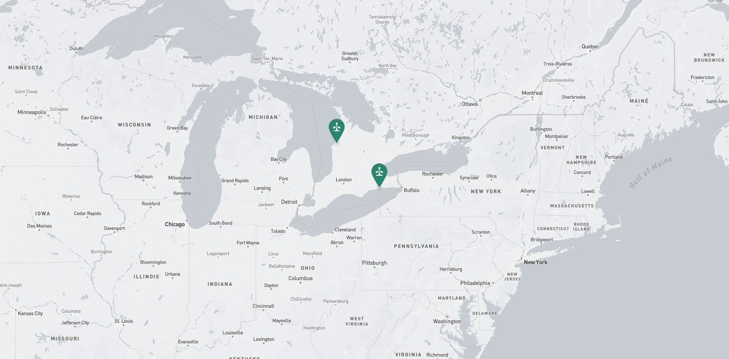 Project location marked on a map showing a section of the East Coast and Great Lakes region