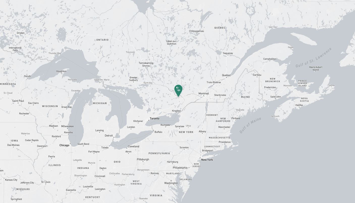 Project location marked on a map showing a section of central and eastern Canada