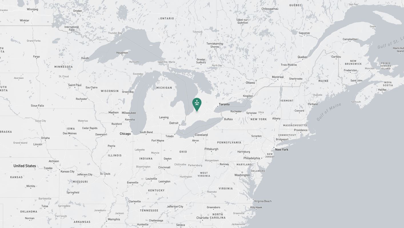 Project location marked on a map showing a section of central and eastern Canada
