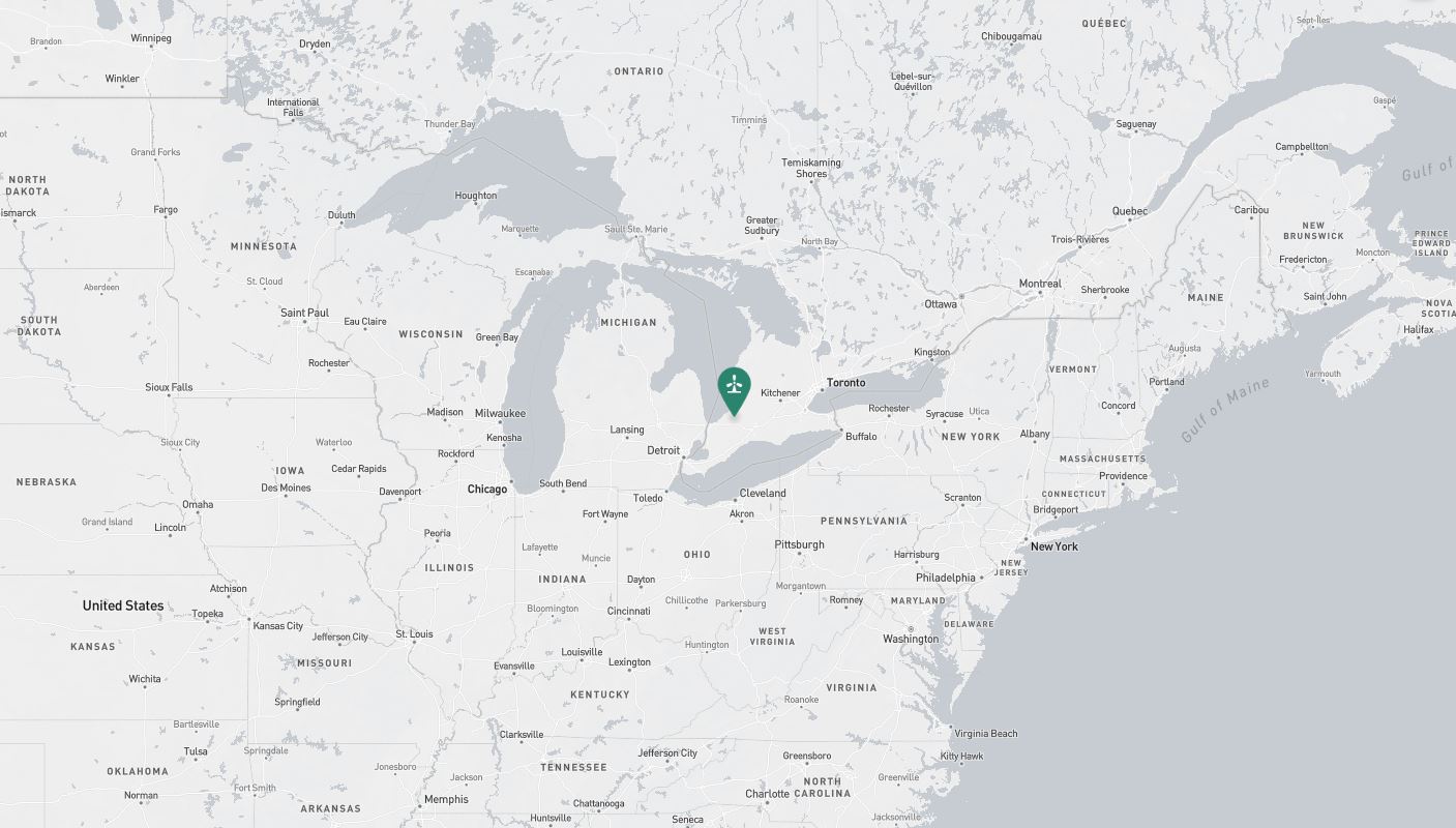 Project location marked on a map showing a section of central and eastern Canada