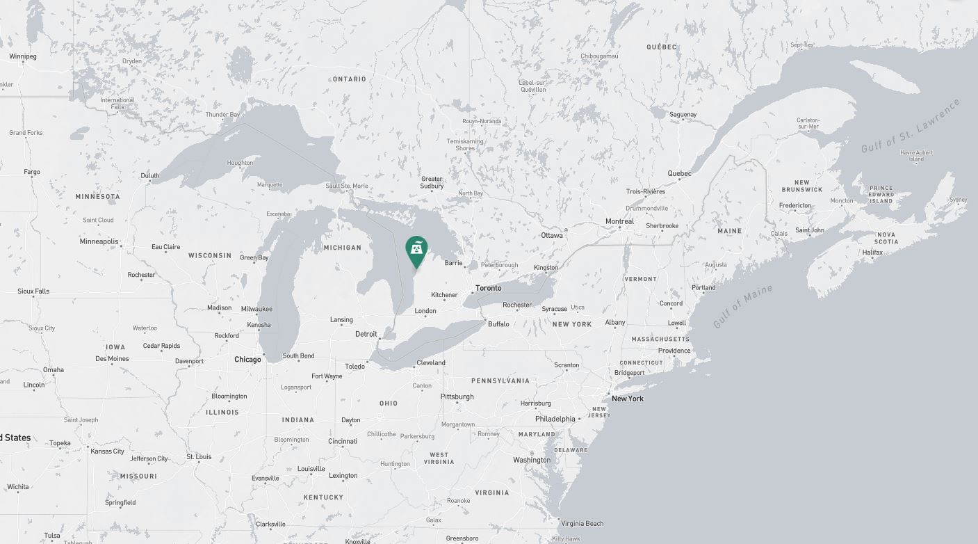 L’emplacement du projet est indiqué sur une carte du centre et de l’Est du Canada