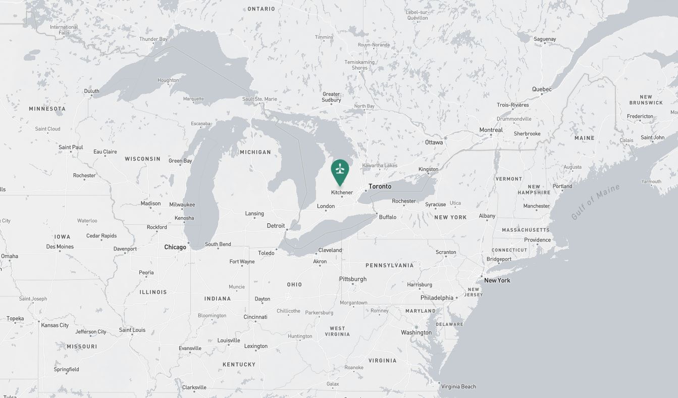 Project location marked on a map showing a section of central and eastern Canada