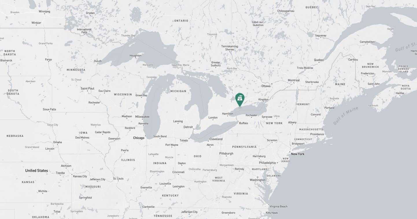 Project location marked on a map showing a section of central and eastern Canada