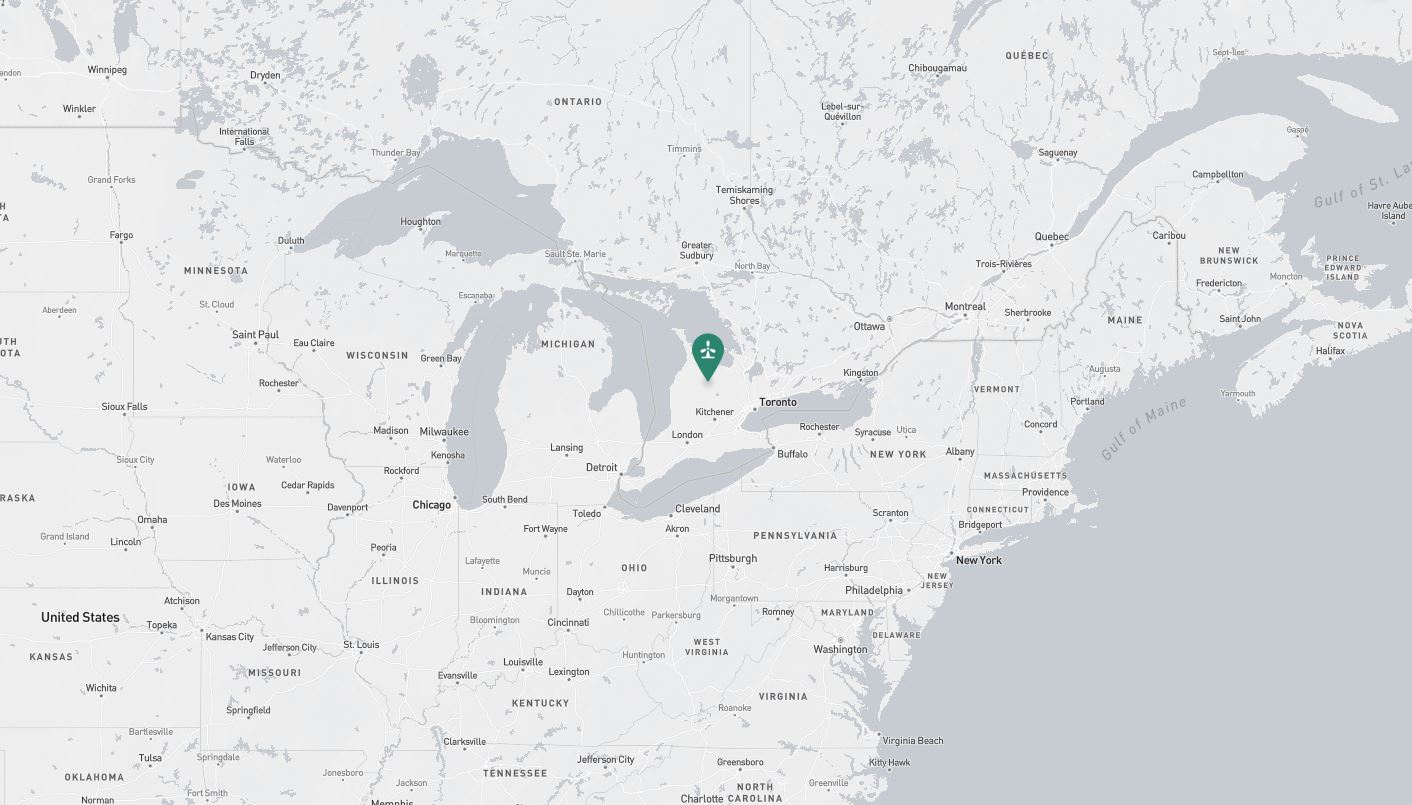 Project location marked on a map showing a section of central and eastern Canada