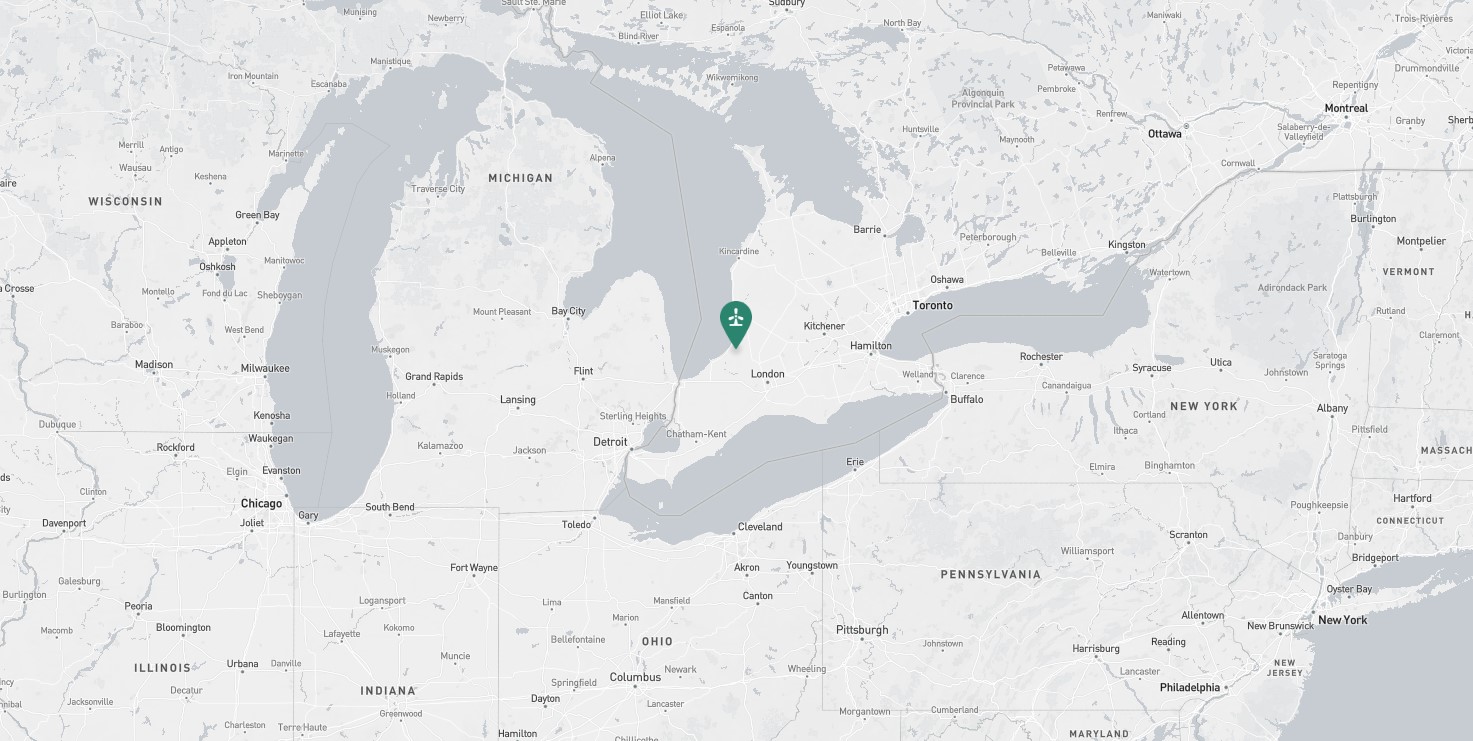 Project location marked on a map showing a section of the Great Lakes region