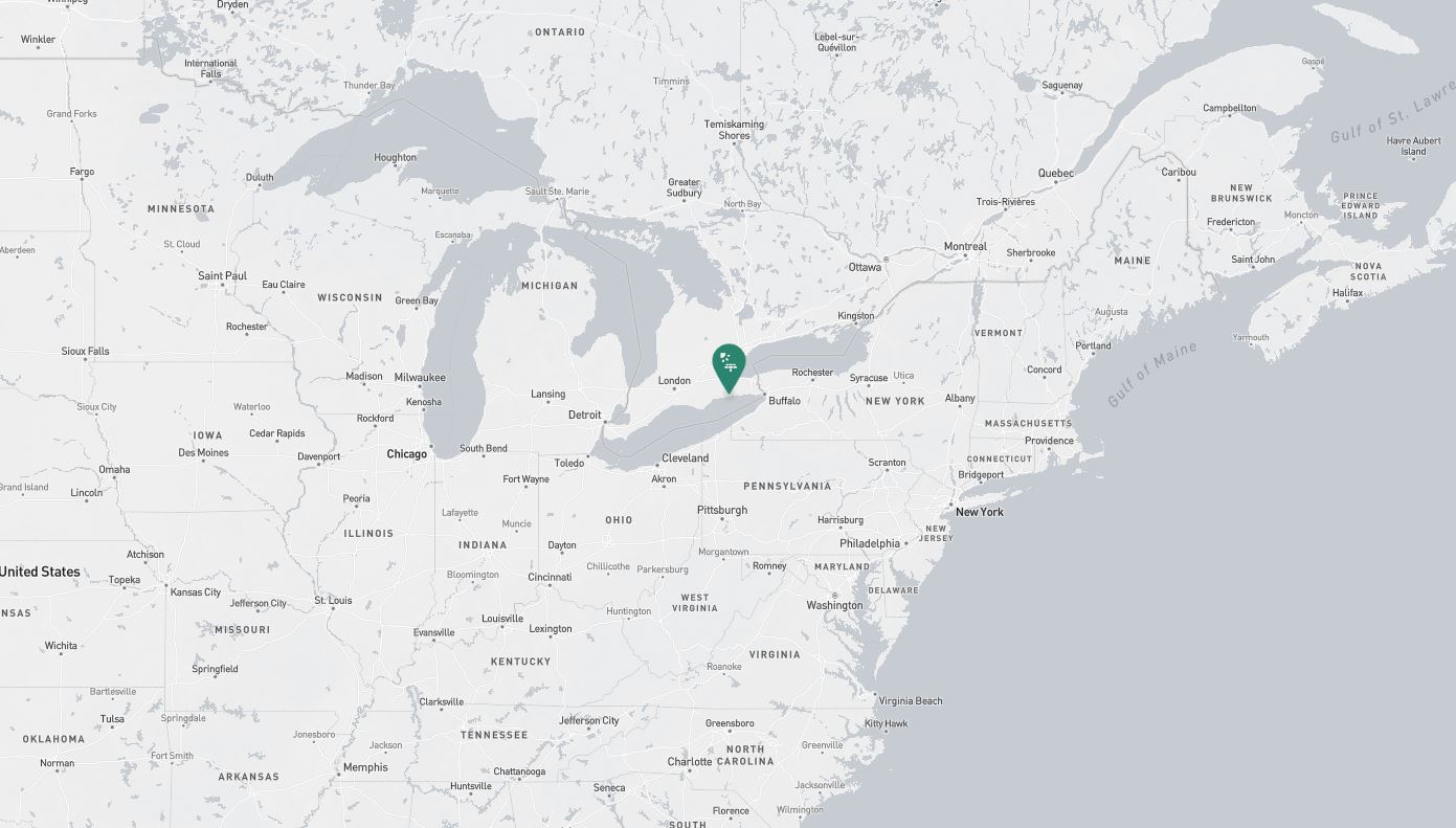 Project location marked on a map showing a section of central and eastern Canada