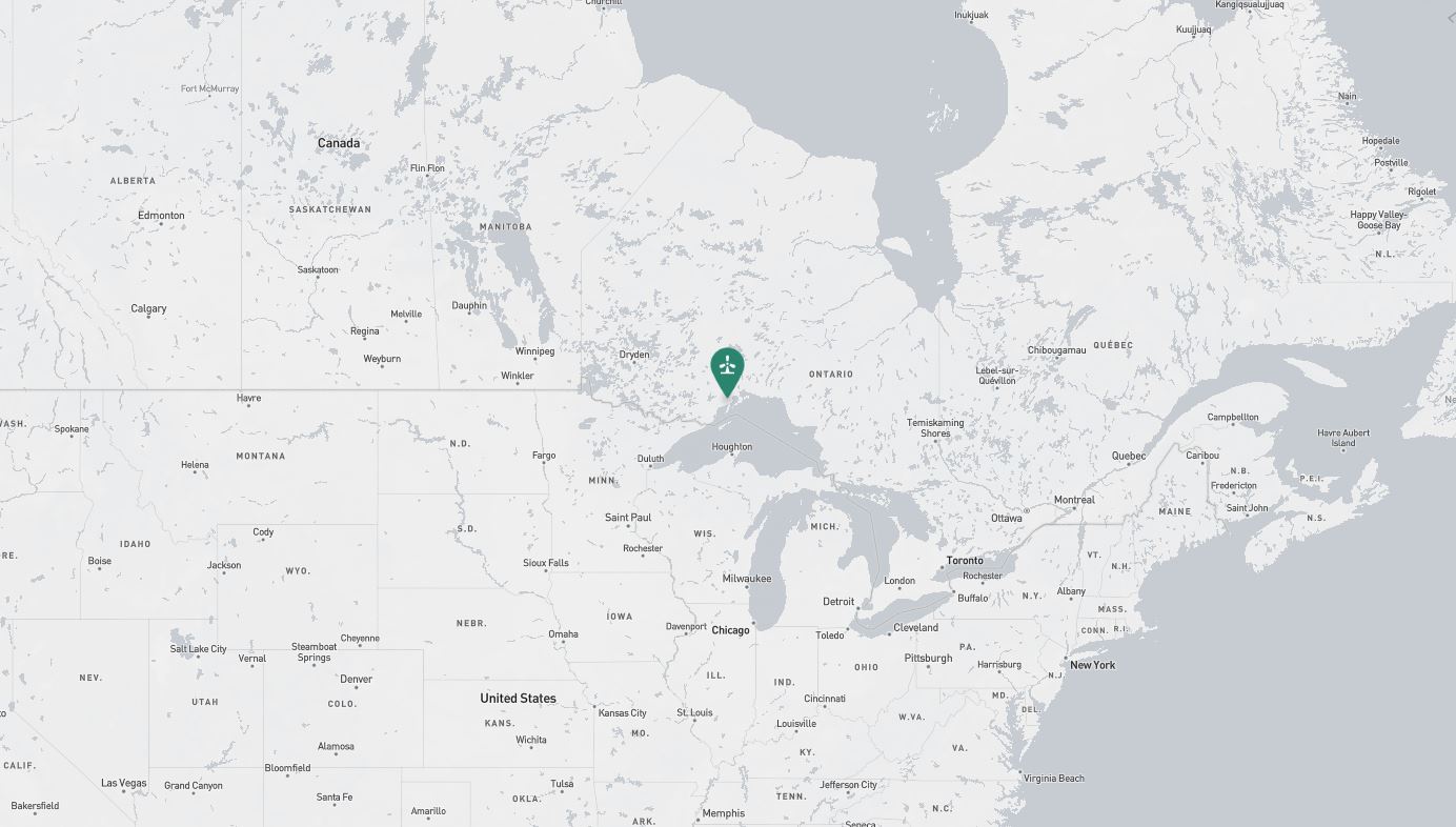 Project location marked on a map showing a section of central and eastern Canada