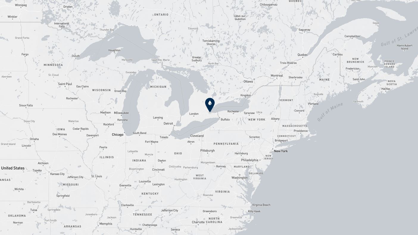 Project location marked on a map showing a section of central and eastern Canada