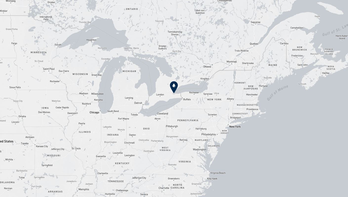 Project location marked on a map showing a section of central and eastern Canada