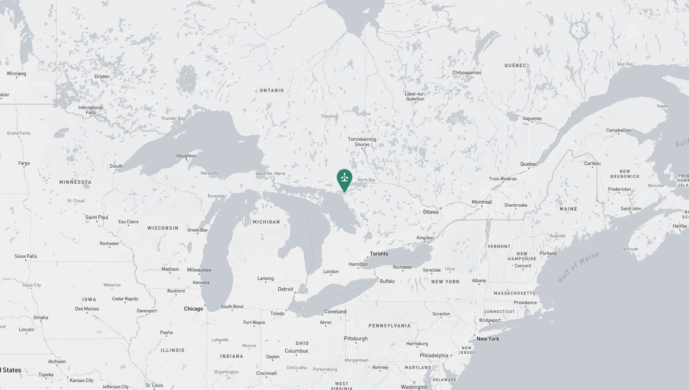 Project location marked on a map showing a section of central and eastern Canada