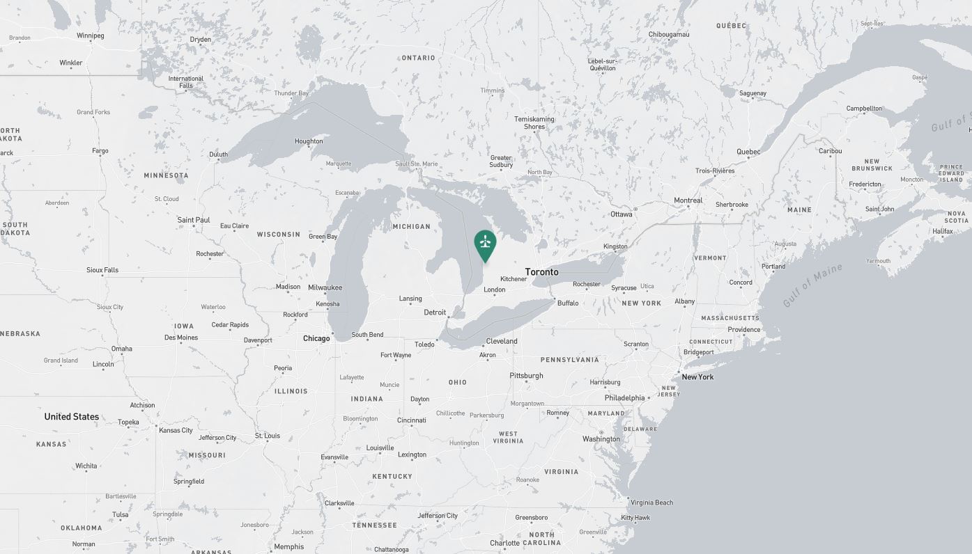 Project location marked on a map showing a section of central and eastern Canada