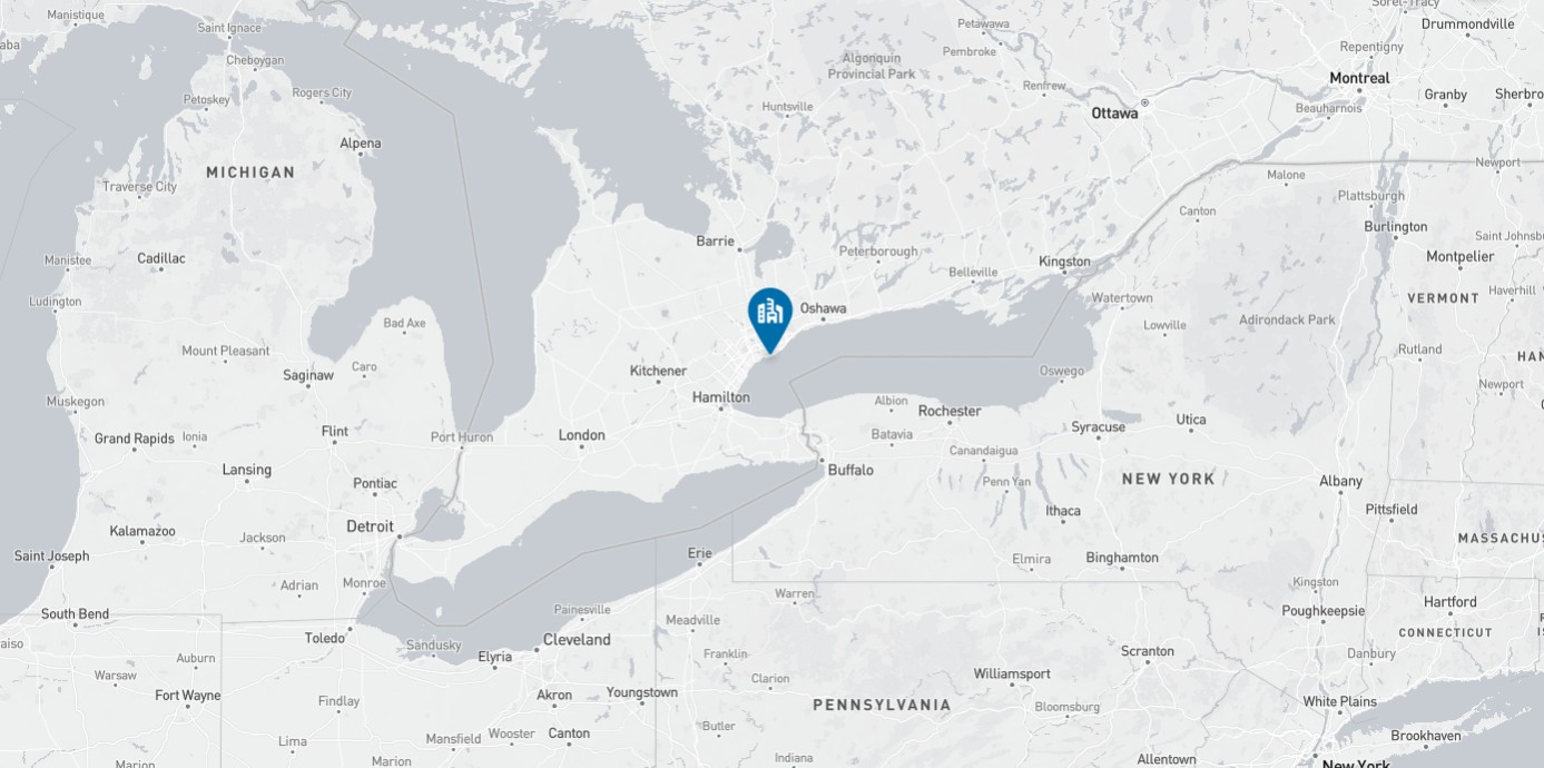 Project location marked on a map showing a section of Canada and surrounding cities and waters
