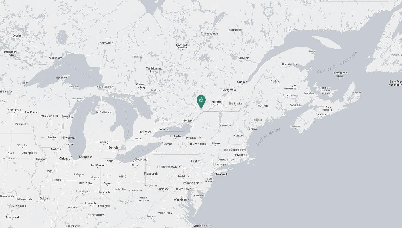 Project location marked on a map showing a section of central and eastern Canada