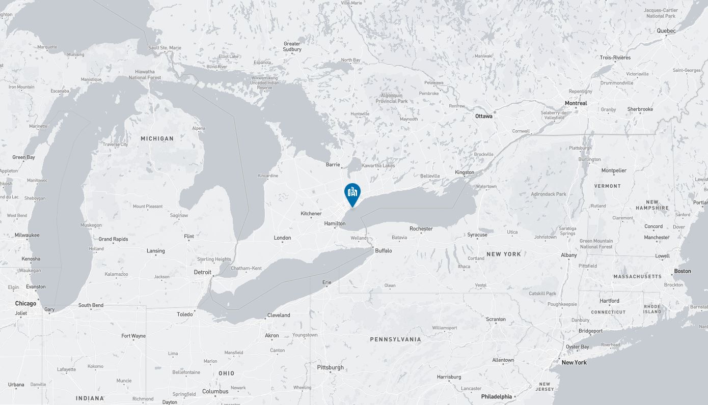 Project location marked on a map showing a section of central and eastern Canada