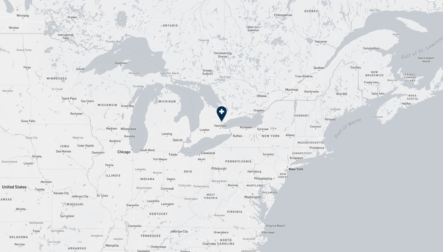 Project location marked on a map showing a section of central and eastern Canada