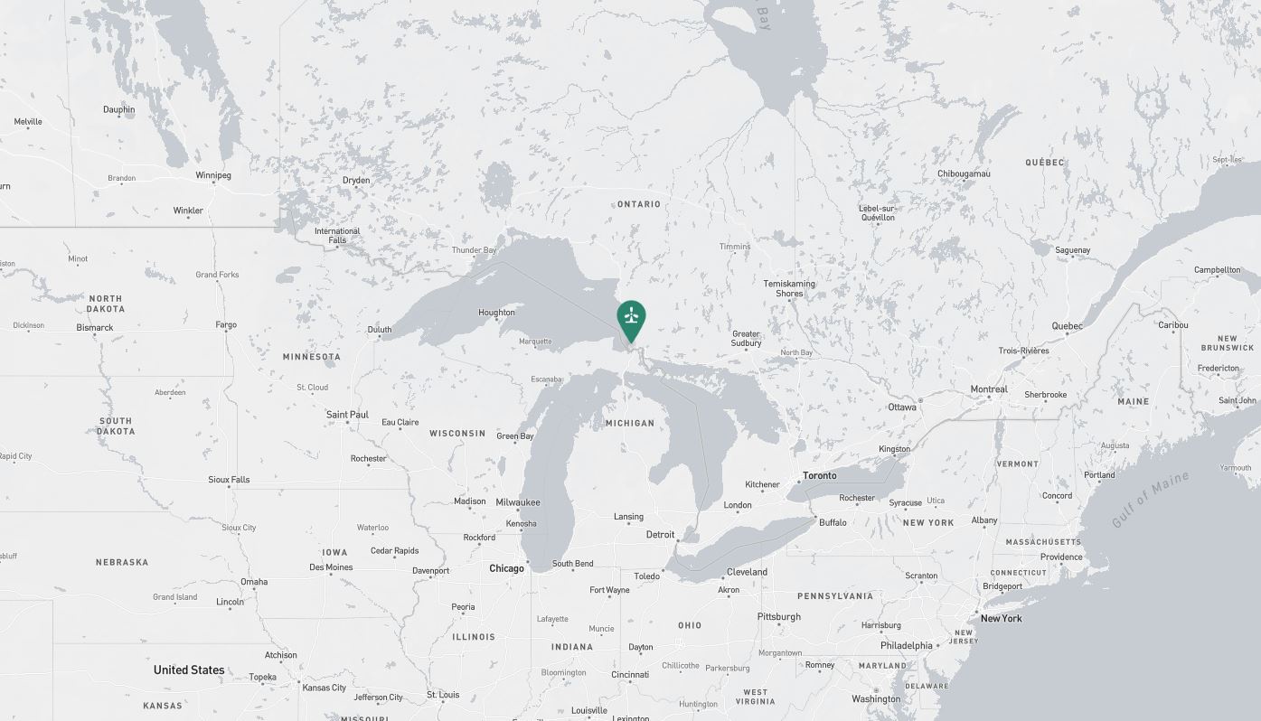 Project location marked on a map showing a section of central and eastern Canada