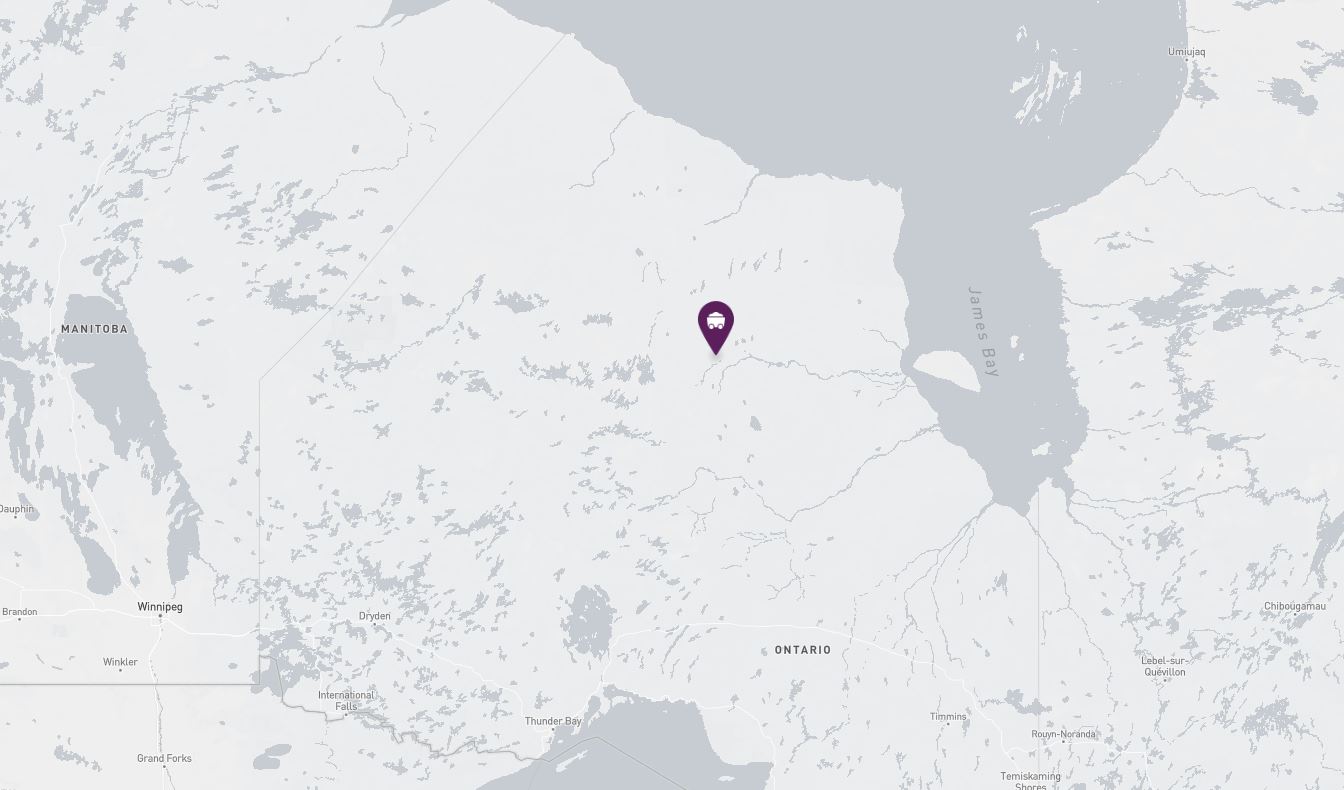 Project location marked on a map showing a section of northern Ontario