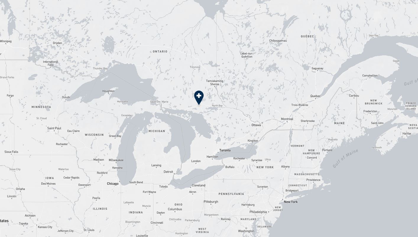 Project location marked on a map showing a section of central and eastern Canada