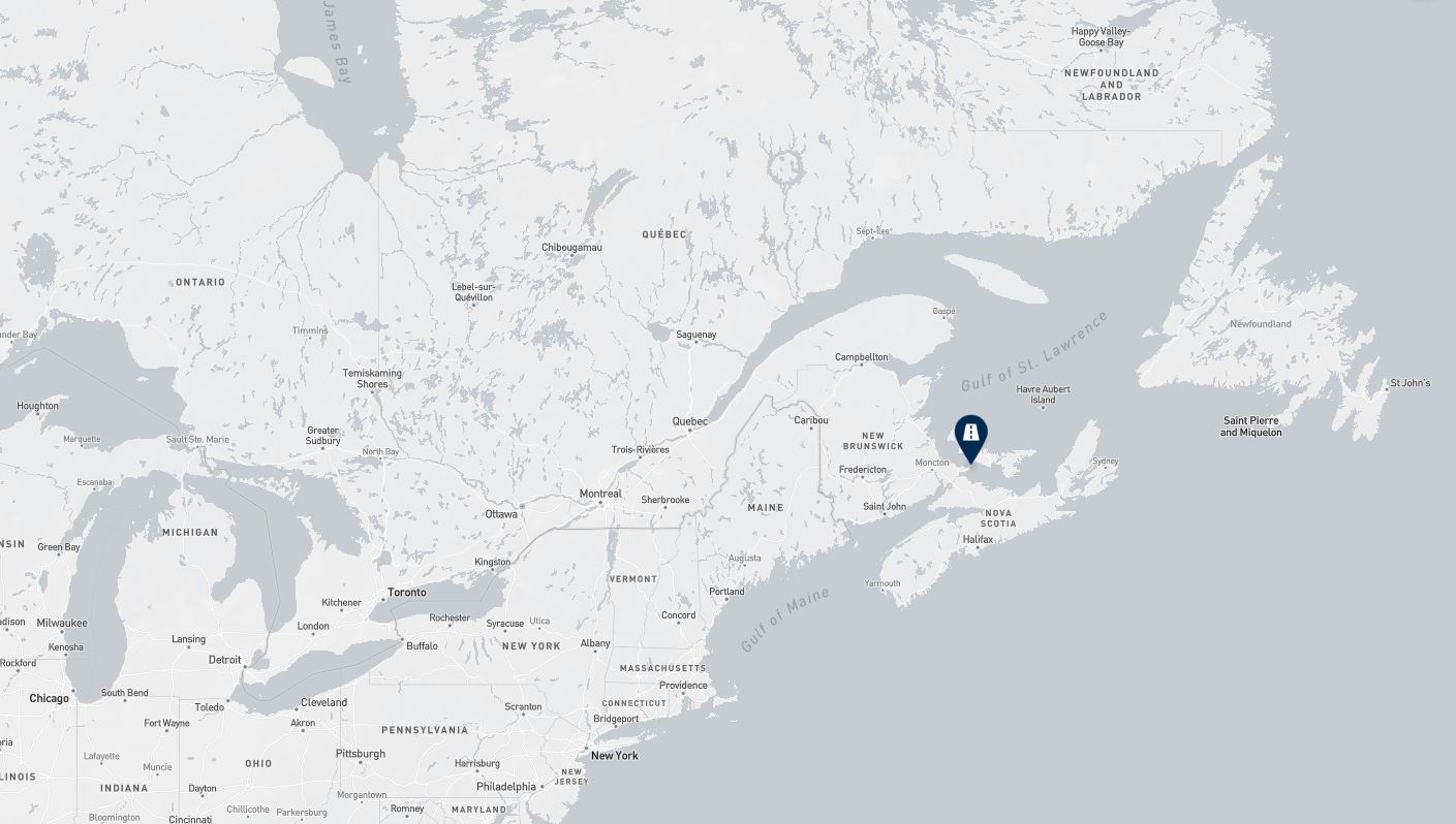Project location marked on a map showing a section of eastern Canada