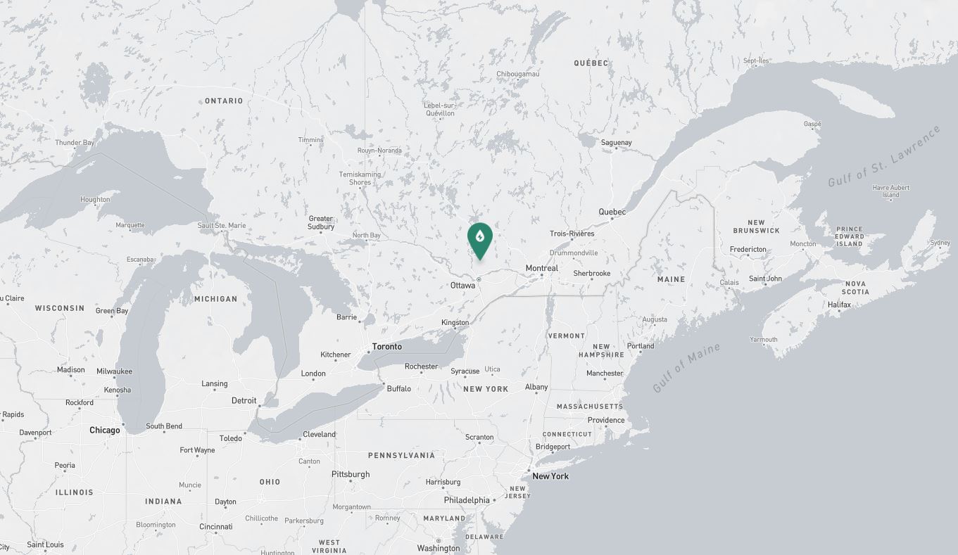 Project location marked on a map showing a section of central and eastern Canada