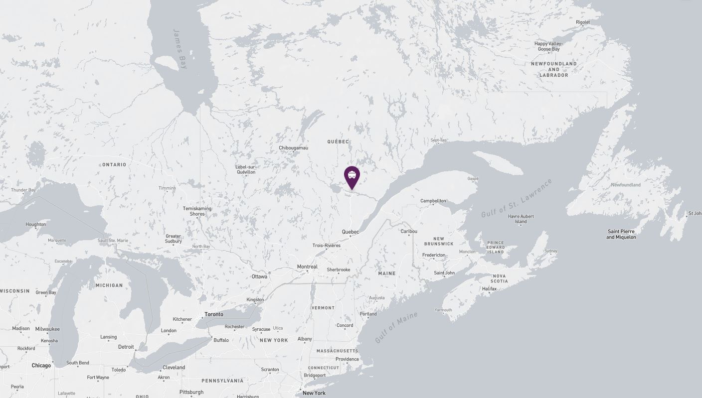 Project location marked on a map showing a section of central and eastern Canada
