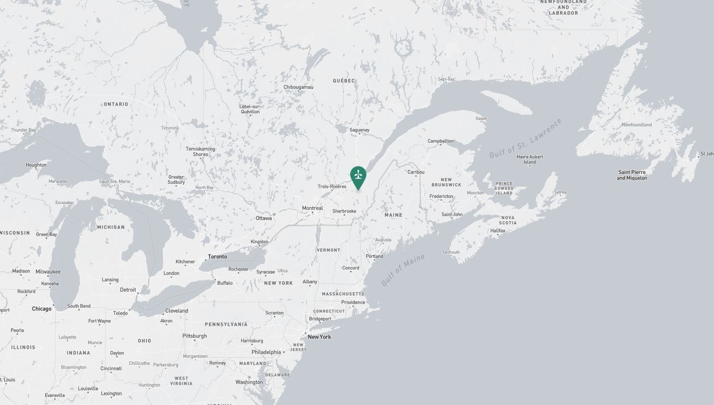 Project location marked on a map showing a section of eastern Canada